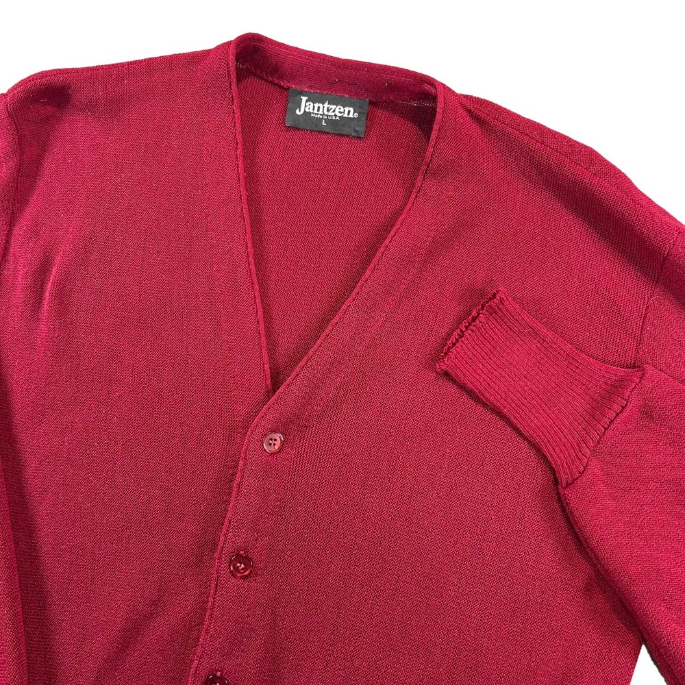 Jantzen Cardigan Sweater Mens L Red Vintage Button Up USA Mr Rogers Grandpa
